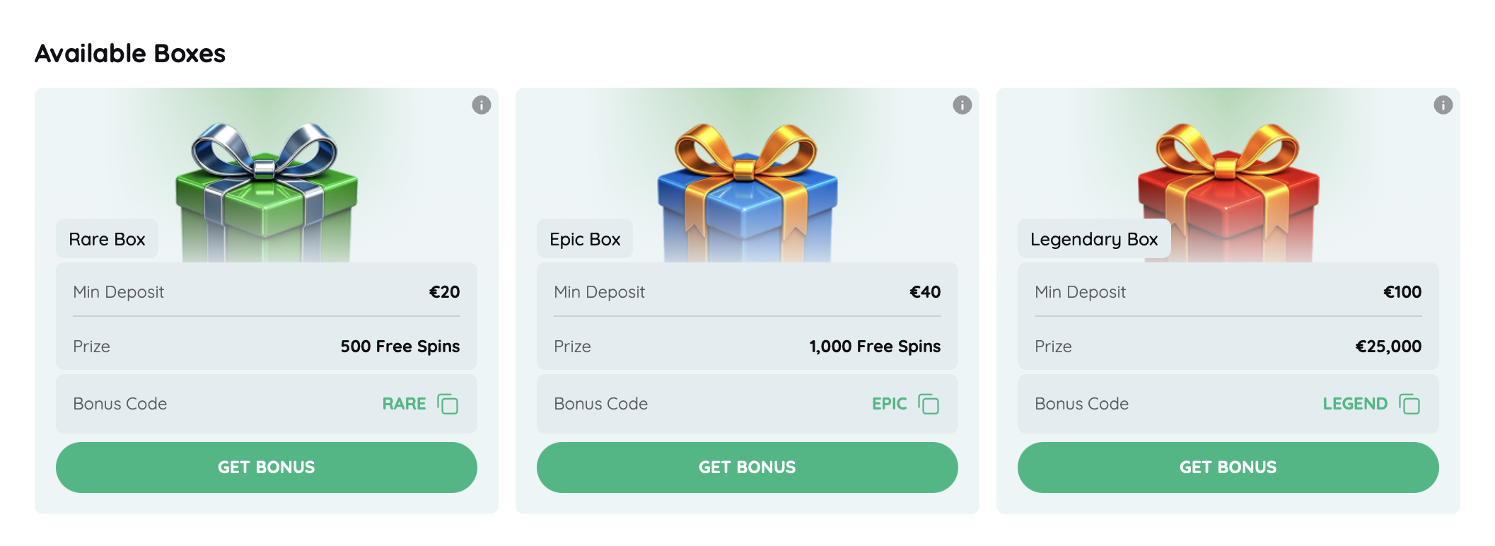 Rooli Casino Lucky Box mit Rare, Epic und Legendary Box und Bonuscodes