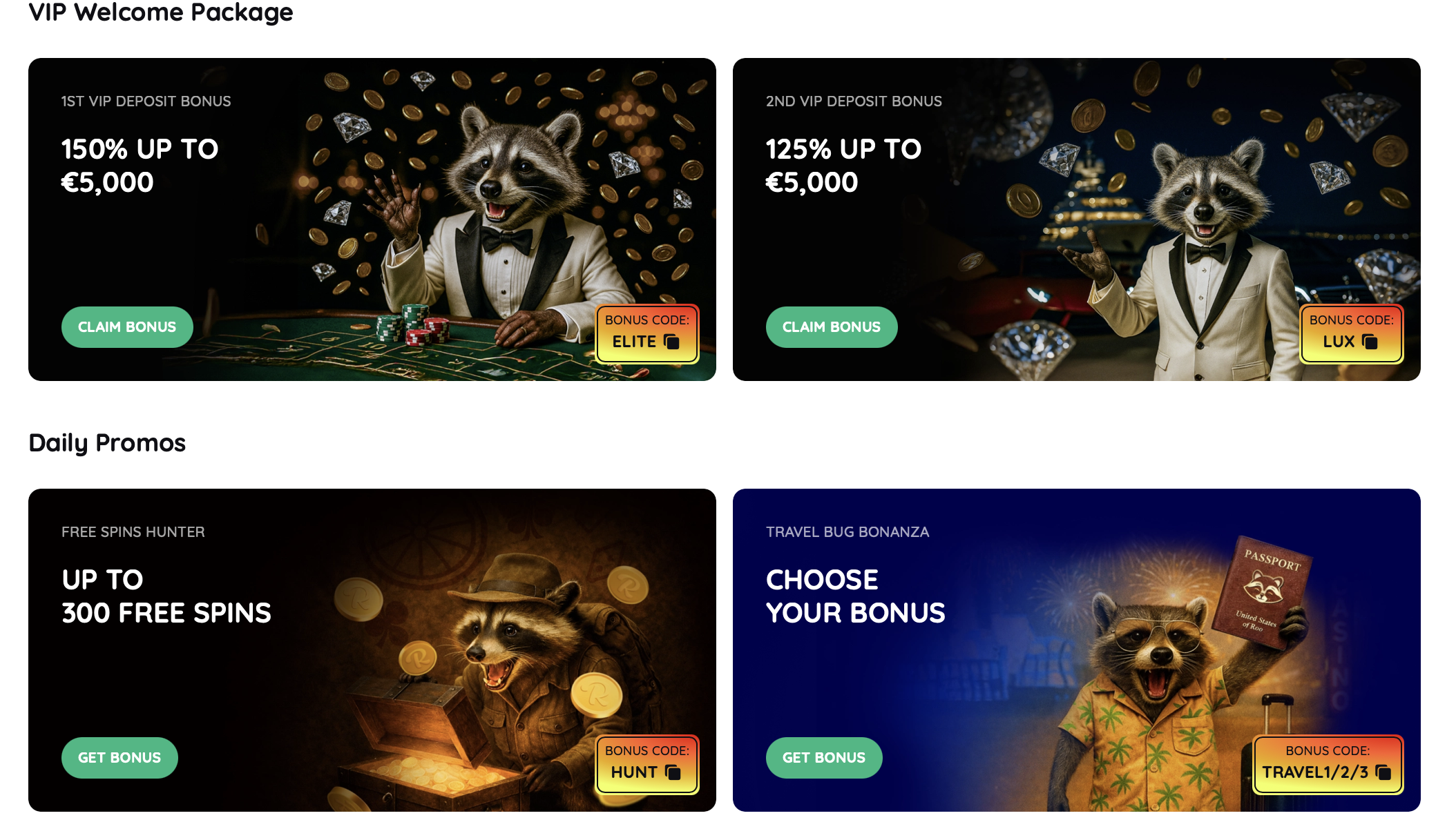 Rooli Casino VIP-Willkommensbonus mit Codes ELITE und LUX sowie tägliche Aktionen